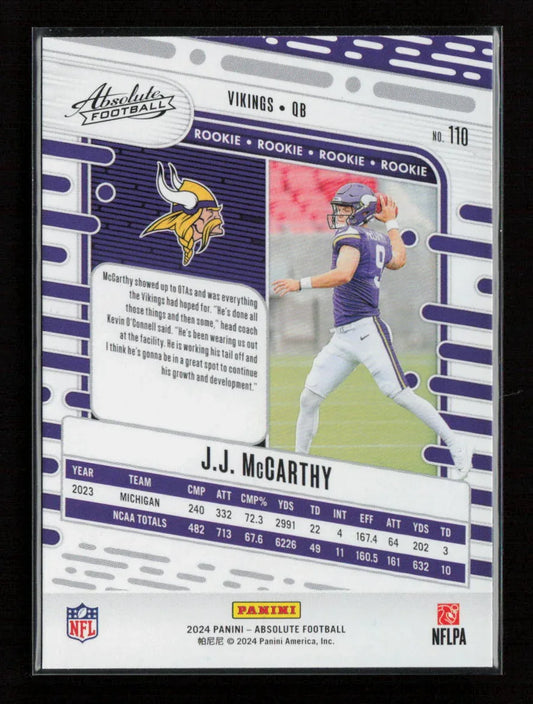 J.J. McCarthy 2024 Panini Absolute 110 NM - Kang's Collectibles